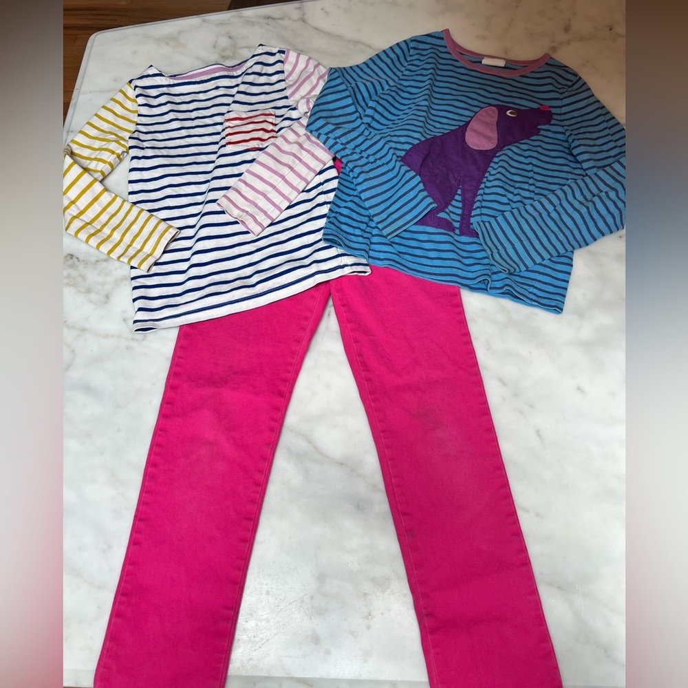 Mini Boden Striped Long Sleeve Tops and Pink Vineyard Vines Pants Set